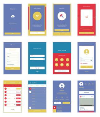 Hareket eden kullanıcı arabirimi 35 ekranları Wirefrme teçhizat onboarding Sihirbazı, giriş, kayıt ve gösterge tablosu listesi ekranlar için. Vektör ölçeklenebilir retina UI.
