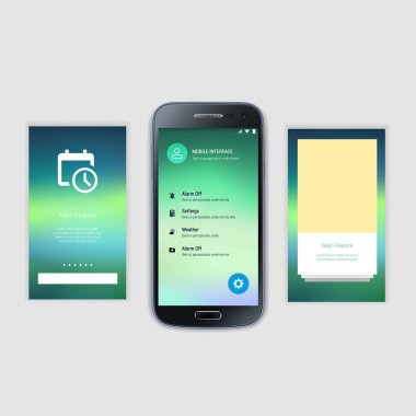 Mobil ekranlar kullanıcı arabirimi Kit. Modern kullanıcı arabirimi Ux, hareket eden acımak telefon ya da yanıt veren web sitesi için kullanıcı arabirimi ekran şablonu. Hoşgeldiniz, onboarding, giriş, kayıt ve ev sayfa düzeni.