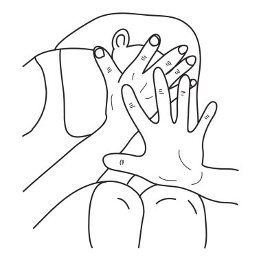 Bir kadının el çizimi yüzünü kapatıyor. İnsan hakları kavramı