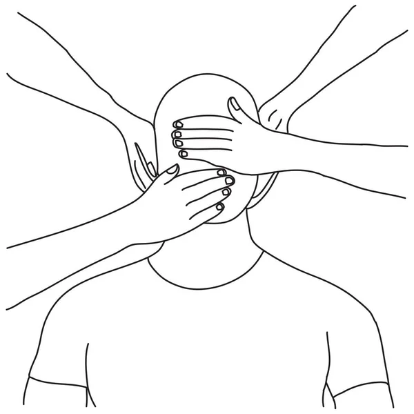 Handgezeichnete Hände Bedecken Augen Und Ohren Menschenrechtskonzept — Stockvektor