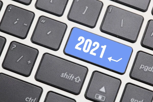 Tastiera Del Computer Con 2021 Nuovo Pulsante Anno Entrare Nel — Foto Stock