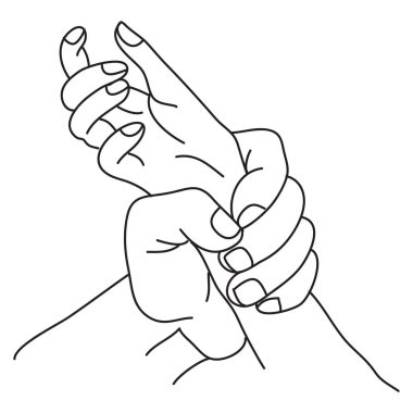 Kadın şiddeti kavramının el çizimi. Bir kadının eli diğer eliyle tutar.