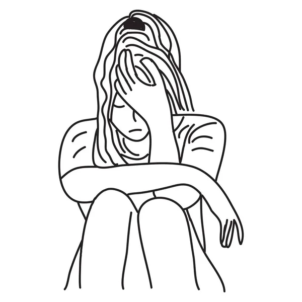 Depresyondaki kadının el çizimi. Kadın şiddeti konseptine karşı kampanya