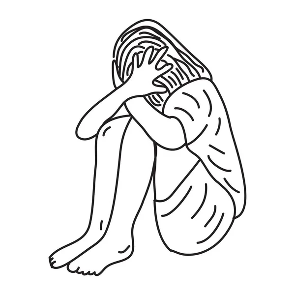 Mano Dibujada Mujer Deprimida Campaña Contra Concepto Violencia Femenina — Archivo Imágenes Vectoriales