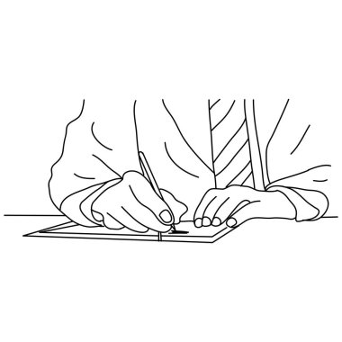 Takım elbiseli iş adamının bir şeyler yazarken çizdiği resim..