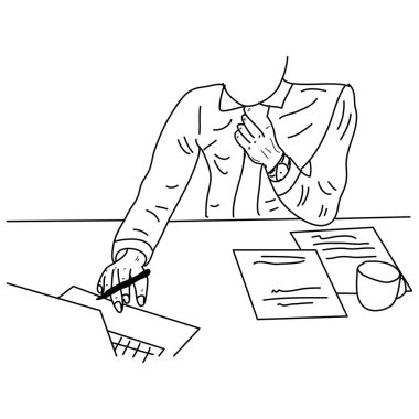 İş adamının laptopuyla çalışırken çizdiği resim.