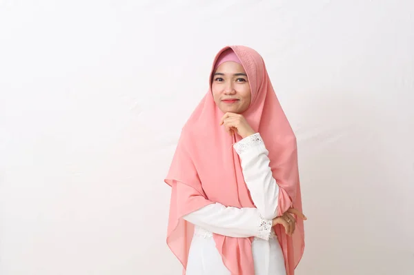 Portrait Une Femme Musulmane Asiatique Heureuse Portant Voile Hijab Souriant — Photo