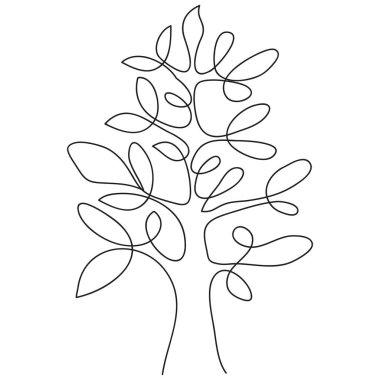 Vektör ağaç yapraklarının el çizimi. Modern tek çizgi sanatı, estetik konsept. Posterler, duvar resimleri, çanta ya da tişört baskısı, çıkartma, mobil çanta gibi ev dekorasyonu için mükemmel