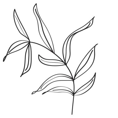 Vektör ağaç yapraklarının el çizimi. Modern tek çizgi sanatı, estetik konsept. Posterler, duvar resimleri, çanta ya da tişört baskısı, çıkartma, mobil çanta gibi ev dekorasyonu için mükemmel