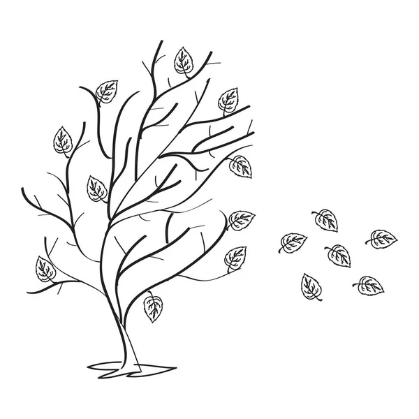 Hand Drawing Vector Tree Leaves Modern Single Line Art Aesthetic — Stock Vector