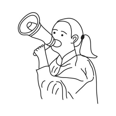 Bir kadının bağırması ya da megafonla gösteri yapması.