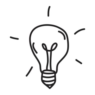 Karalama el çizilmiş parlak ampul beyaz arka planda izole