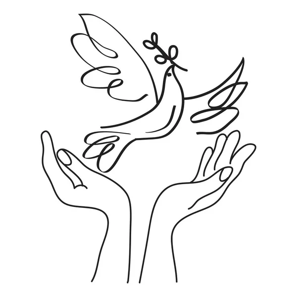 手描きの手が鳩を放しています 平和と自由の運動の概念 — ストックベクタ