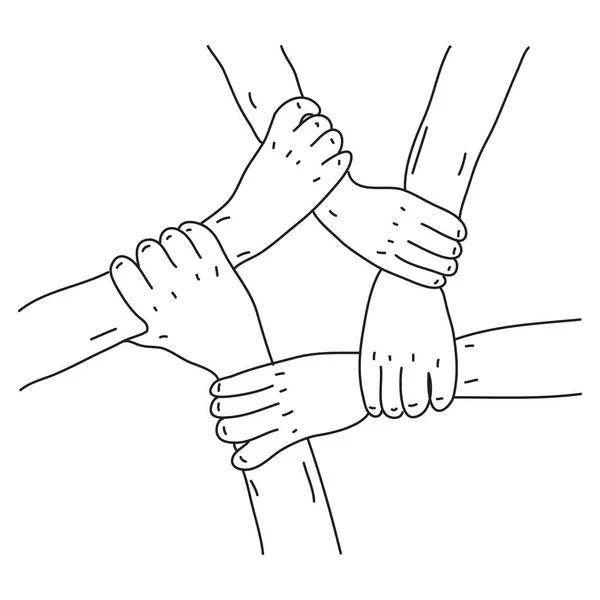 手をつなぎ合わせて描くコンセプト コミュニティ サポート チームワーク 協力のイラスト — ストックベクタ
