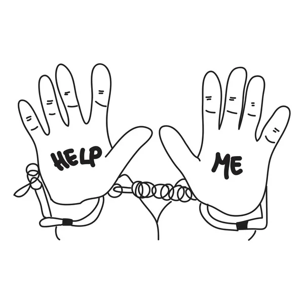 Ένα Χέρι Δεμένο Χειροπέδες Στην Παλάμη Γράφει Βοηθήστε Έννοια Της — Διανυσματικό Αρχείο