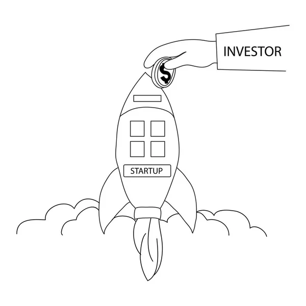 Business Investment Vector Concept Investor Putting Some Money Startup Rocket — Stock Vector