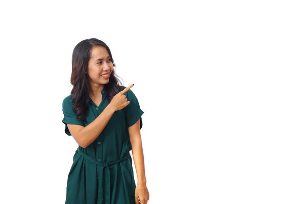 Porträt Einer Schönen Asiatischen Frau Grünem Kleid Die Steht Während — Stockfoto