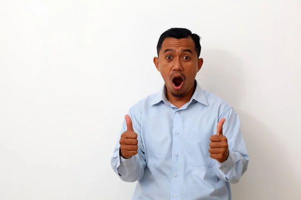 Retrato Homem Asiático Ficar Feliz Positivo Com Aprovação Algo Com — Fotografia de Stock