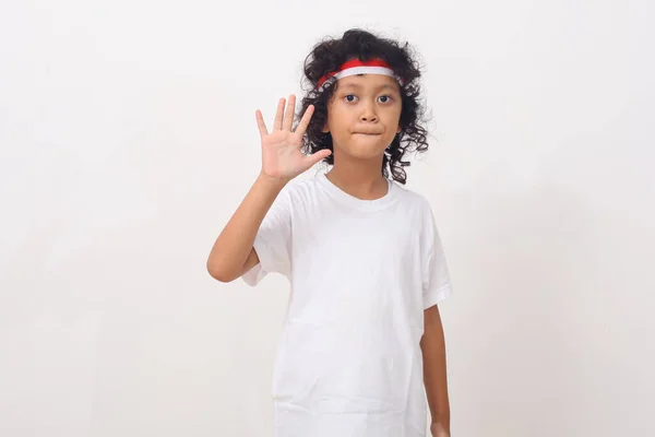 Retrato Niña Asiática Silenciosa Con Diadema Roja Blanca Como Símbolo — Foto de Stock