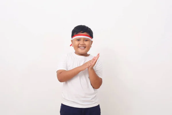 Очаровательные Дети Индонезии Празднуют День Независимости Индонезии Веселые Выражения Лица — стоковое фото
