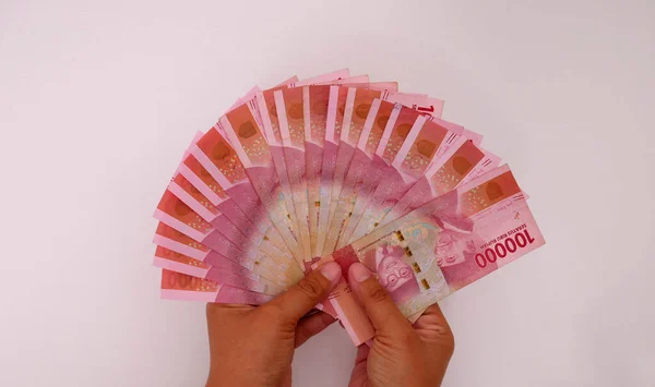 Банкноты Индонезийской Валюте 100 000 Рупий Белом Фоне — стоковое фото