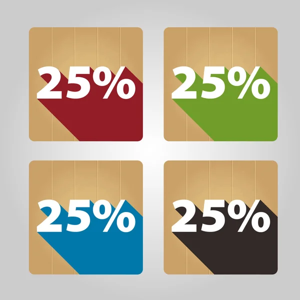 Flat wooden icons - 25 percent. — Stock Vector