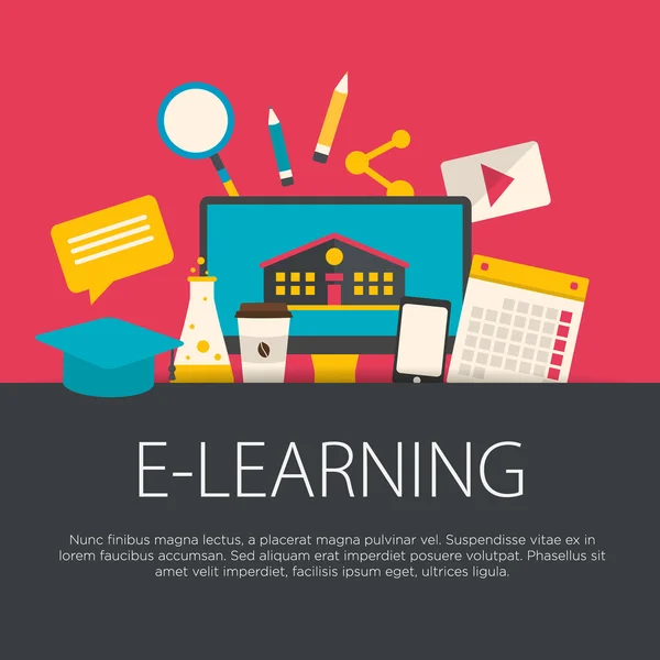 Conceito de e-learning de design plano — Vetor de Stock