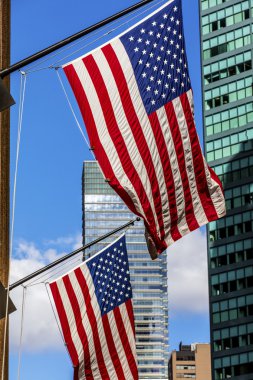İki parlak Amerikan bayrakları ve güneşli bir weathe ısıtmak