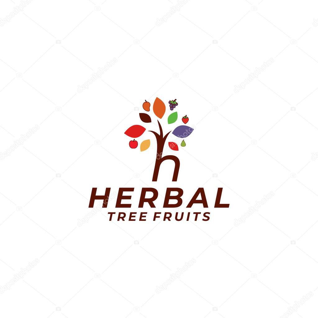 H Herbal TreeFruits Logo Design Vector