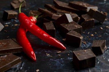 Koyu kırmızı biberli çikolata.