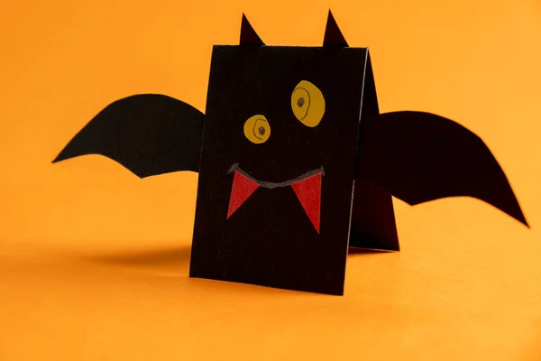 Morcego Halloween Fundo Laranja Para Halloween Papel — Fotografia de Stock
