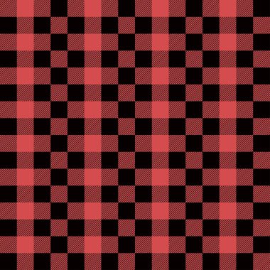 Ekose desenli kırmızı ve siyah. Elbise, etek, flanel gömlek, sonbahar, kış kumaşları, arka plan için tartan kumaşı. Bufalo, gingham stili kontrol et. Vektör düz resimleme.