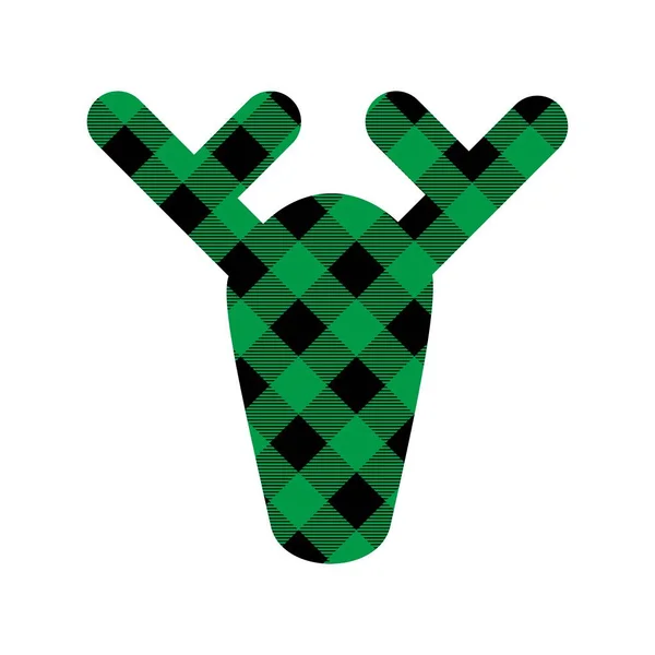 バッファローを持つクリスマス鹿は緑と黒で装飾を果たした タータンはお祝いの背景を演じた グリーティングカード パターン バナーのデザイン ベクトル平図 — ストックベクタ