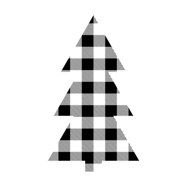バッファローとクリスマスツリーは黒と黒の装飾を果たした タータンはお祝いの背景を演じた グリーティングカード パターン バナーのデザイン ベクトル平図 — ストックベクタ