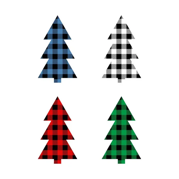 バッファローで設定されたクリスマスツリーは 黒で装飾を果たした タータンはお祝いの背景を演じた グリーティングカード パターン バナーのデザイン ベクトル平図 — ストックベクタ