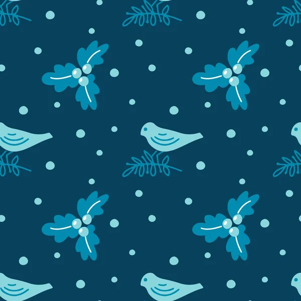 Patrón Sin Costura Navidad Dibujado Mano Con Ramas Navidad Hojas — Vector de stock