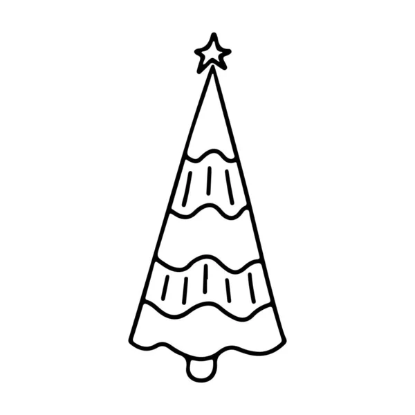 Hand Drawn Doodle Christmas Tree Isolated White Background Vector Outline — Vector de stock