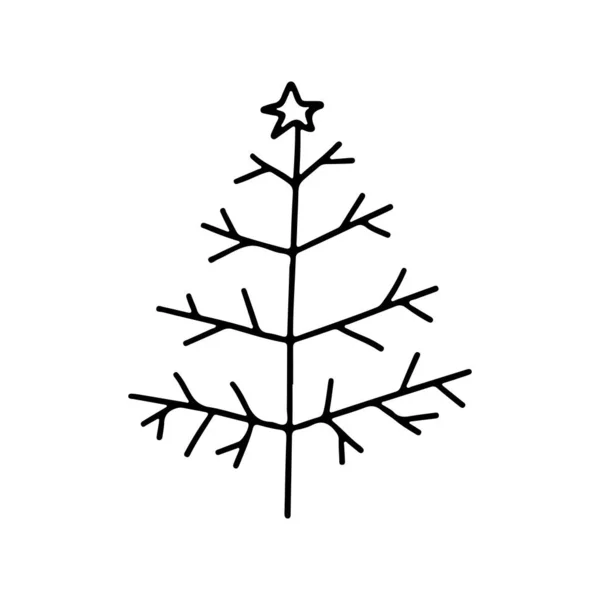 白地に孤立した手描きのドードルクリスマスツリー ベクトルアウトライン図 休日のカード 装飾品 装飾品 バナー チラシのデザイン — ストックベクタ