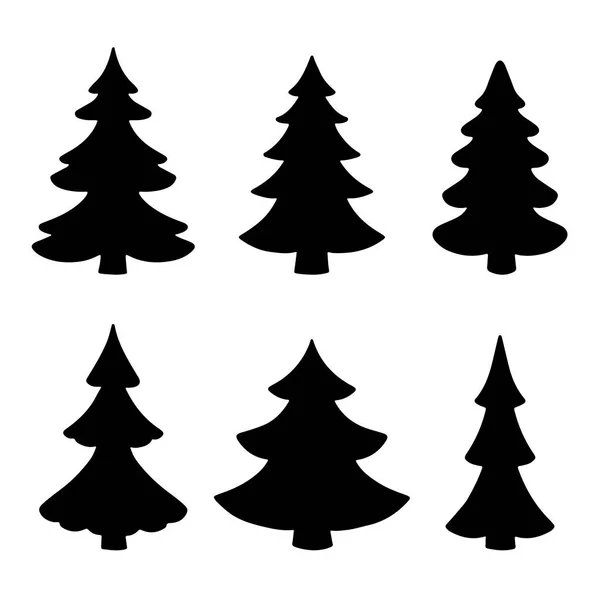 Handgetekend Silhouet Kerstbomen Geïsoleerd Witte Achtergrond Vector Schets Illustratie Design — Stockvector