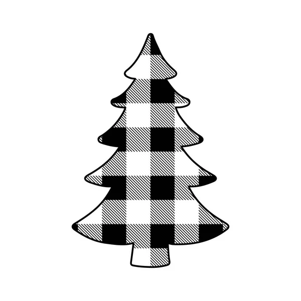 バッファローとクリスマスツリーは白と黒の背景に隔離された装飾を果たした タータンはお祝いの背景を演じた グリーティングカード パターン バナーのデザイン ベクトル平図 — ストックベクタ