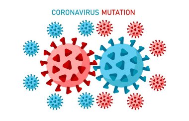 Virüs hücre mutasyonları vektör çizimi beyaz arkaplanda izole edildi. Yeni koronavirüs mutasyonu, hanta virüsü, salgın. Sağlık, tıbbi tasarım, iniş sayfası