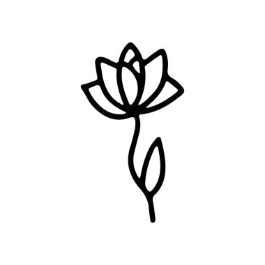 Beyaz arka planda karalama tarzında el çizimi çiçek. Vektör çizgisi botanik çizimi. Tebrik kartı, afiş, ağ, etiket, dövme için tasarım