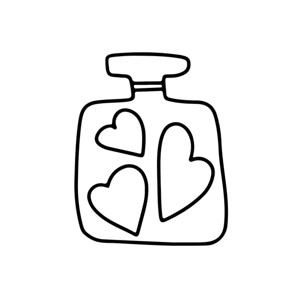 Perfume San Valentín Dibujado Mano Con Corazón Estilo Garabato Aislado — Archivo Imágenes Vectoriales