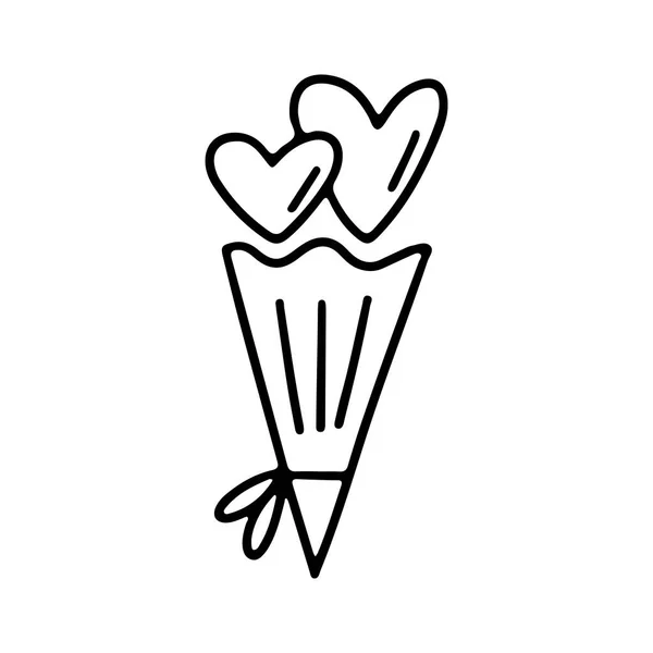 Mazzo San Valentino Disegnato Mano Con Cuori Stile Doodle Isolati — Vettoriale Stock