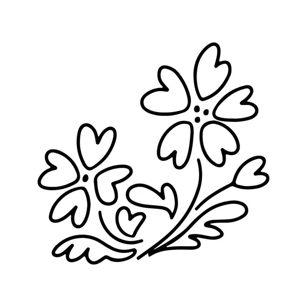 Handgetekende Bloemen Met Een Hart Doodle Stijl Geïsoleerd Witte Achtergrond — Stockvector