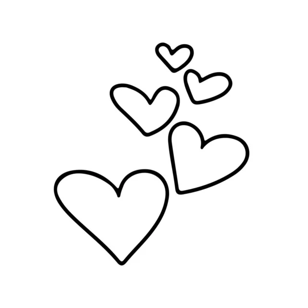 Met Hand Getekend Valentijnsdag Harten Doodle Stijl Geïsoleerd Witte Achtergrond — Stockvector