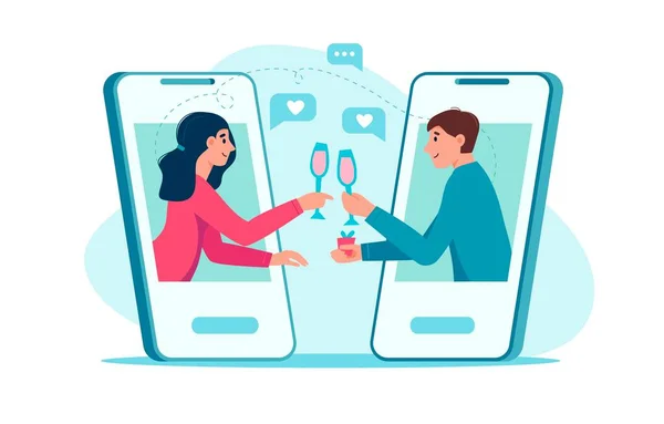 Εικονικές Σχέσεις Online Dating Και Κοινωνική Απόσταση Video Chat Μέσω — Διανυσματικό Αρχείο