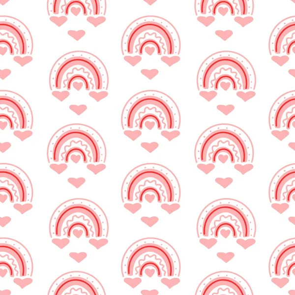 Seamless Pattern Valentines Day Heart Rainbow Isolated White Background Vector — Stock Vector