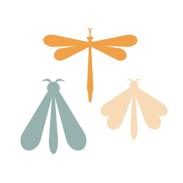 白い背景に孤立した色の蛾の手描きセット 蝶のベクターイラスト 謎のシンボル 誕生日 パーティー 服のプリント グリーティングカードのためのデザイン — ストックベクタ