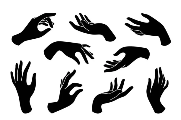 Рука Намальована Бохо Набір Елегантних Жіночих Іконок Рук Силуеті Ізольовані — стоковий вектор